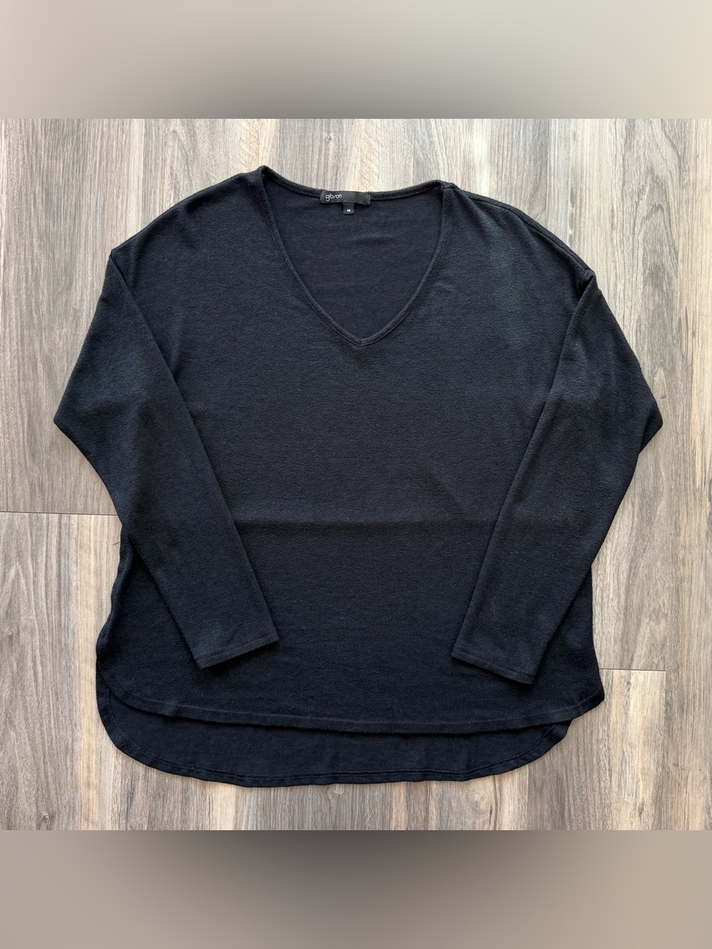 Gibson Black Lightweight V-Neck High-Low Long-Sleeve Top Size M